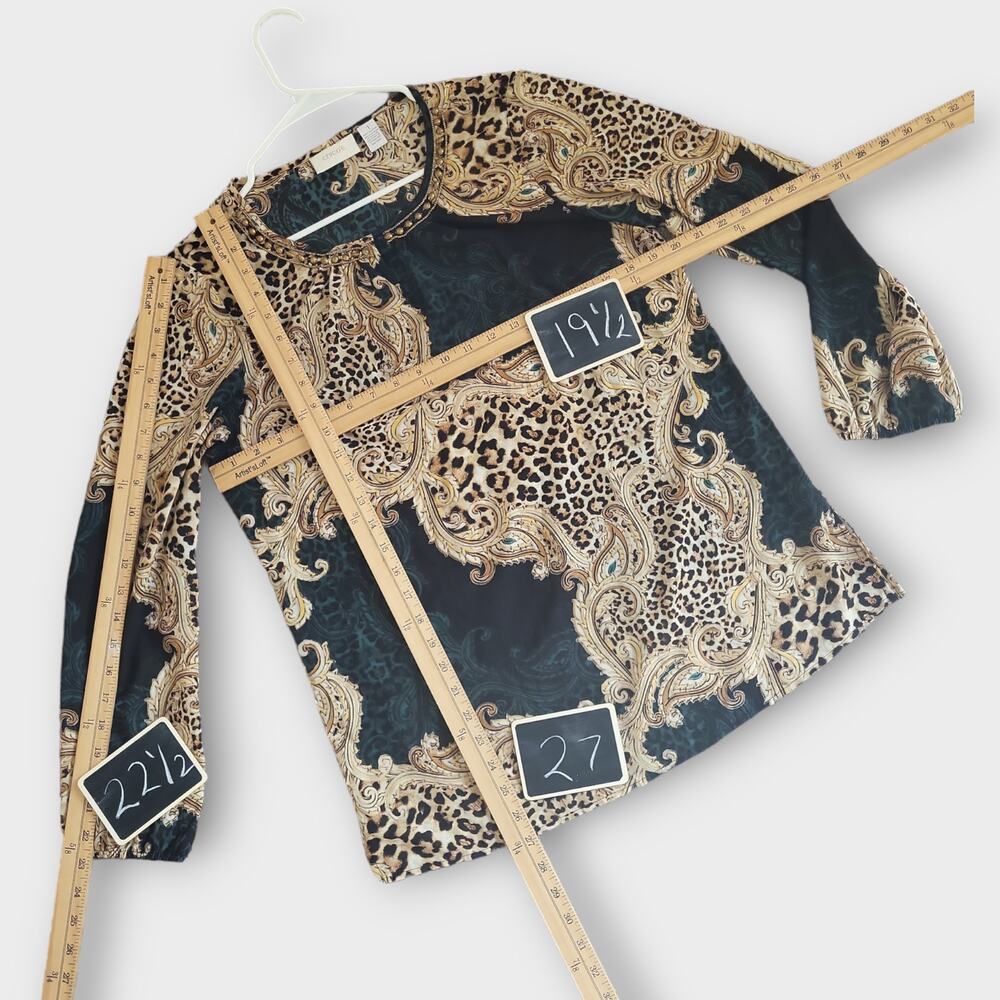 Chicos Womens Blouse Chicos 1 Standard Size 8 Leopard Print Sheer Lightweight - Picture 4 of 12